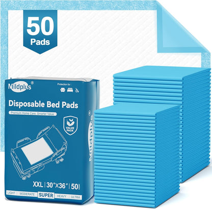 MILDPLUS Disposable Bed Pads - Super Absorbent 30''X36'' Underpads for Adults & Kids | 50 Count