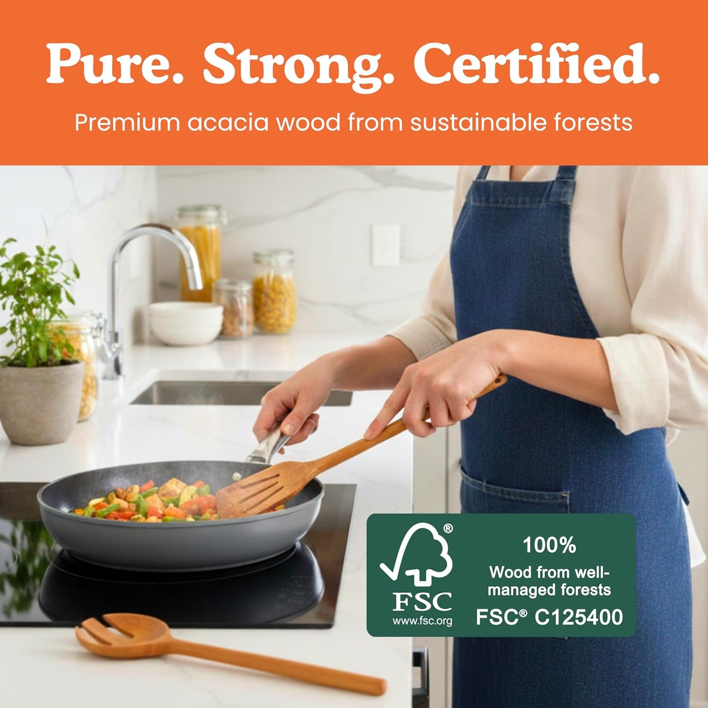 Non-Toxic Cooking Utensils - 6-Piece Wooden Utensil Set | Glue-Free, Natural Finish, Safe for Your Kitchen
