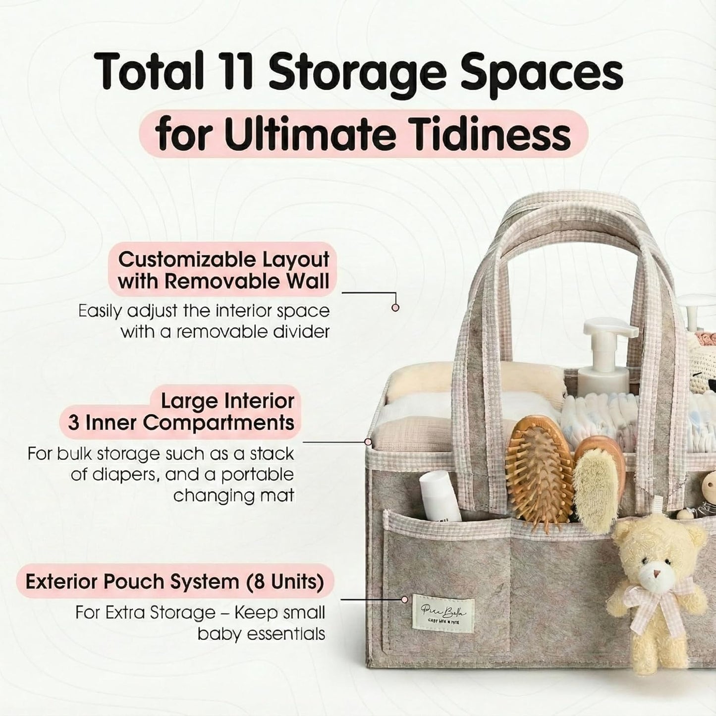 PeraBella Baby Diaper Caddy Organizer - Portable Felt Nursery Storage Bin for Newborn Essentials