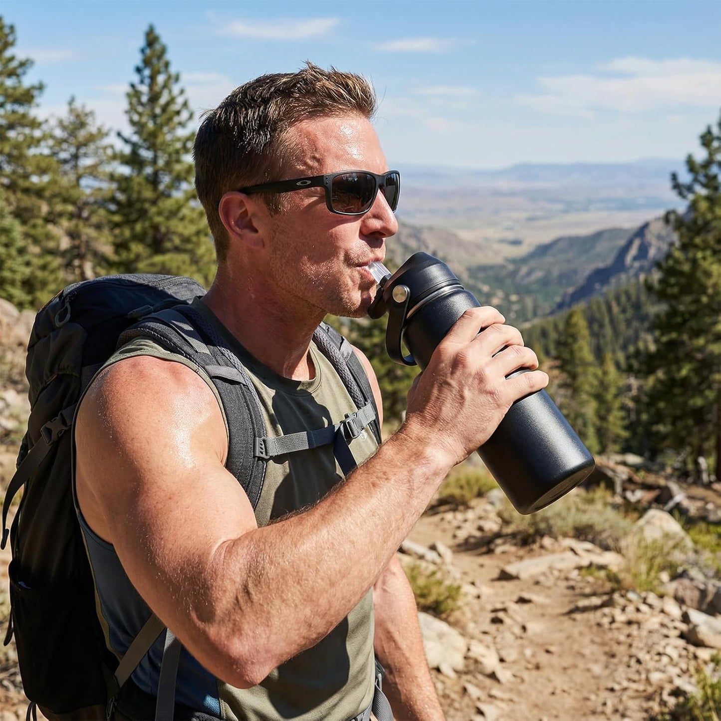 Skiennix 18oz Insulated Stainless Steel Water Bottle - Wide Mouth, Sweat & Leak Proof, BPA Free, Black
