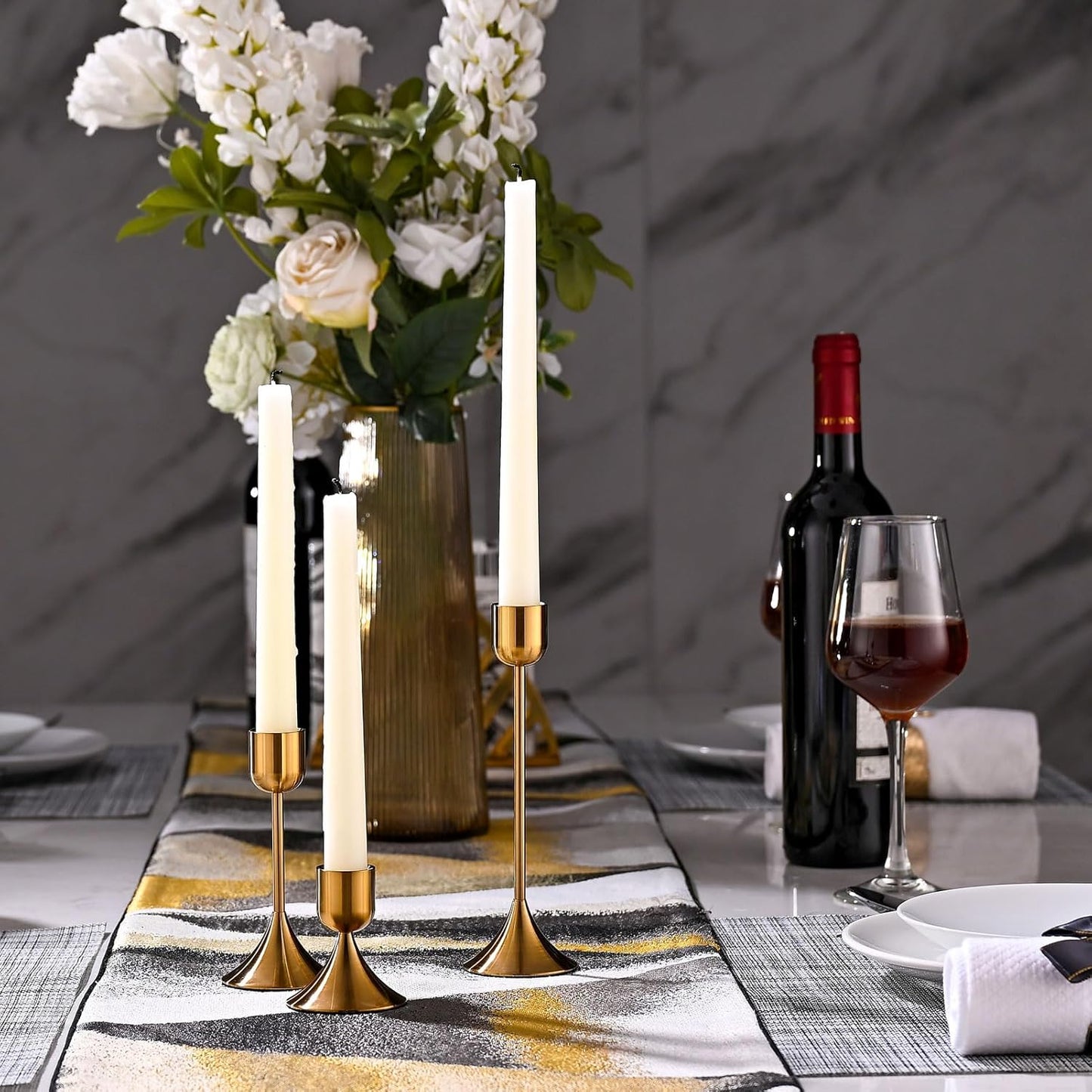 Skiennix Candle Holder - Heavy Base for Elegant Room Décor | Shiny Copper, Set of 3 Pcs