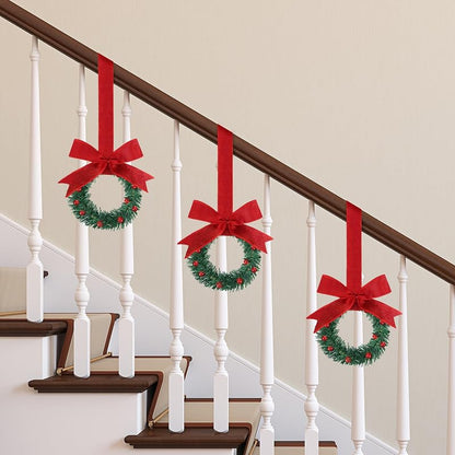 Sggvecsy 8'' Christmas Mini Cabinet Wreath with Red Burlap Bow, 12 Pcs – Red Berry Artificial Wreath for Kitchen Cabinet, Window & Door (Variation: Red)
