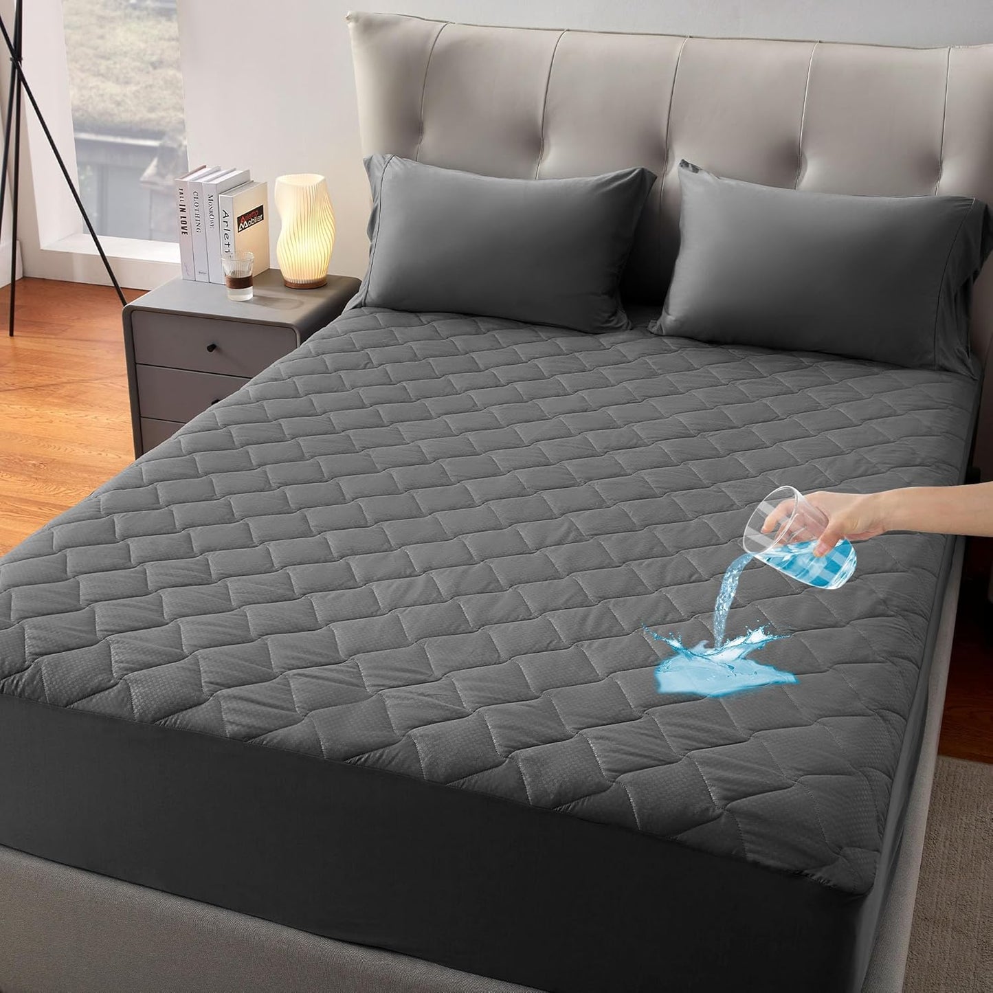 Sleep Zone Waterproof Mattress Protector Pad - Breathable Twin Mattress Topper with Deep Pockets | Hotel Quality, Grey