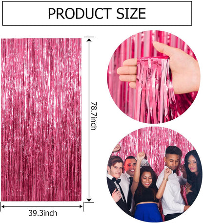 Skiennix Pink Tinsel Curtain Backdrop - 2 Pack Foil Fringe Party Decorations for Birthdays & Events