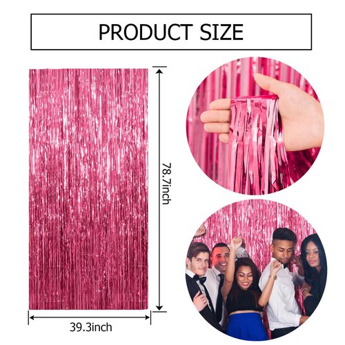 2 Pack Pink Backdrop Party Decorations Tinsel Curtain Party Backdrop Foil Fringe Birthday Decorations Photo Booth Streamer Backdrop Pink Theme Bachelorette Graduation Decor