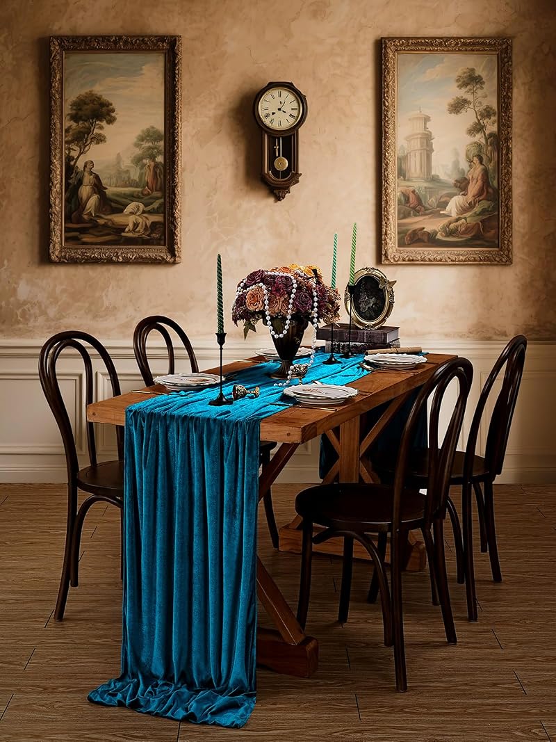 Peacock Blue Velvet Table Runner 20x120 Inches - 2-Pack, Luxury Wedding Decor (Variation: Peacock Blue+20"x120"-2pcs)