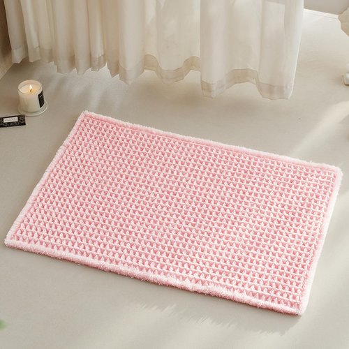 TYUU Light Peachy Pink Bathroom Rugs, Waffle Bath Mat Non Slip Washable Quick Dry Cute Bath Mat Boho Farmhouse Bathroom Decor, 30"x20" Light Peachy Pink