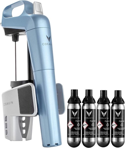 Coravin Limited Edition Preservation System and Wine Bottle Opener, Includes 4 Argon Capsules, Steel Blue