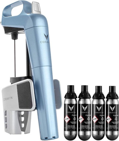 Coravin Limited Edition Preservation System and Wine Bottle Opener, Includes 4 Argon Capsules, Steel Blue