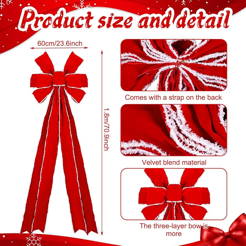 Hungdao Red Velvet Christmas Bow Giant Tree Topper 71 x 24 Inch - Variation: Red