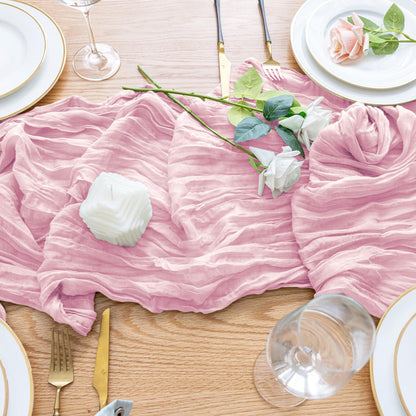 Wokceer Pink Cheesecloth Table Runner - 10FT Blushing Pink Boho Style for Weddings & Parties