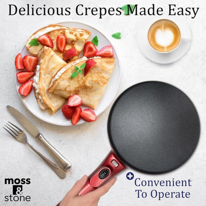 Moss & Stone Electric Crepe Maker - 8 Inch Nonstick Portable Hot Plate with Dual Temperature Control