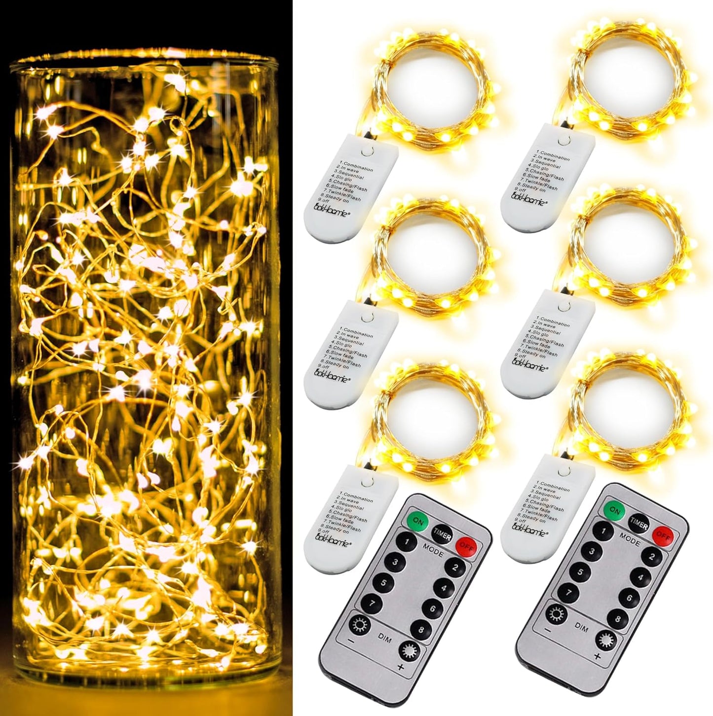 Skiennix 6 Pack Fairy Lights - Battery Operated Twinkle Lights with Timer | 20 LED Warm White, 6.5ft Silver Wire for Weddings & Parties