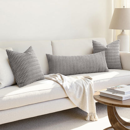 MIULEE Light Grey Long Body Lumbar Throw Pillow Cover - Soft Boho Decor for Couch & Sofa | 14x36 Inch