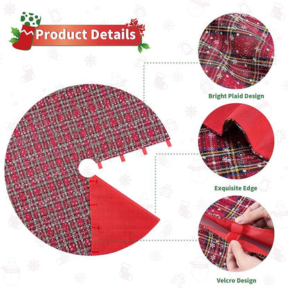Christmas Plaid Tree Skirt 36-Inch Red & Green Buffalo Check with Snowflakes – Includes Variation Red/Green+36 Inches
