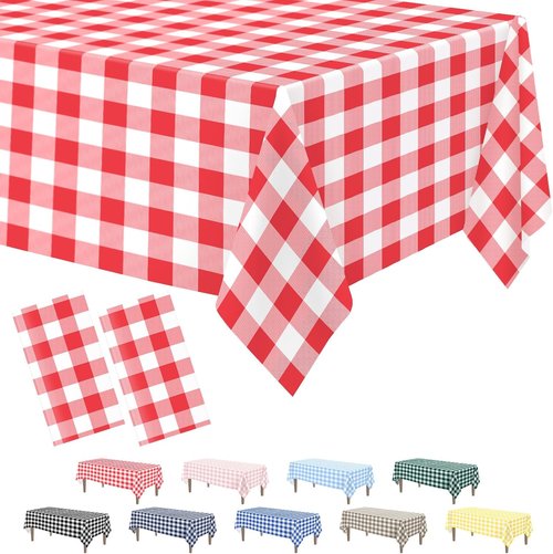 Kopokita Red Gingham Tablecloth - 54 x 108 Inches | Disposable Plastic Checkered Table Covers
