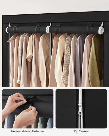 SONGMICS Portable Closet Wardrobe - Clothes Storage Organizer with Non-Woven Fabric Cover | 55.1" x 16.9" x 68.5", Black