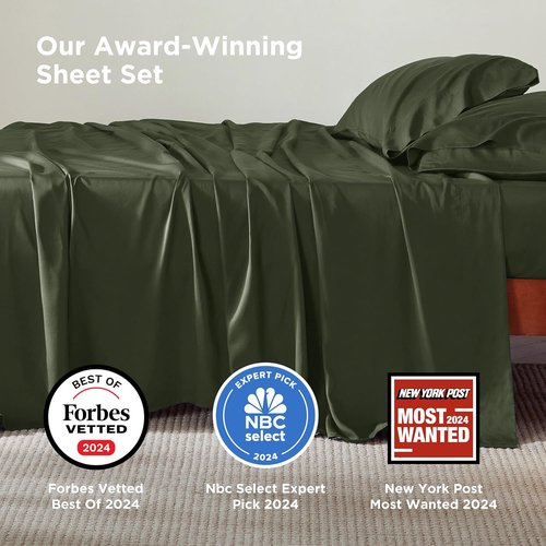 Bedsure King Size Cooling Sheets Set - Breathable Bamboo Rayon, Soft & Silky, Deep Pocket Olive Green