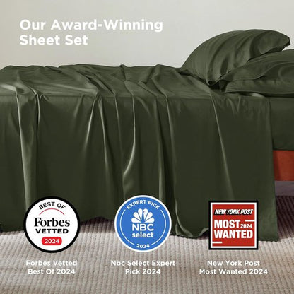 Bedsure King Size Cooling Sheets Set - Breathable Bamboo Rayon, Soft & Silky, Deep Pocket Olive Green