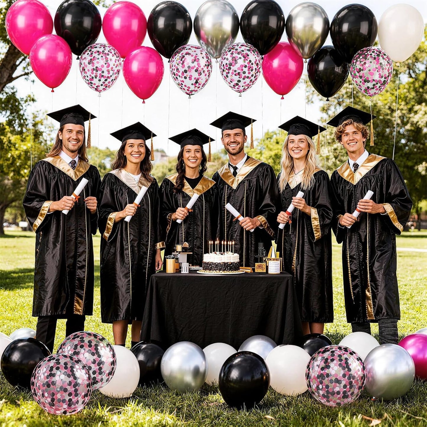 Skiennix 12-Inch Black & Hot Pink Balloons - 60pcs Metallic & Confetti for Birthday, Baby Shower & Gender Reveal