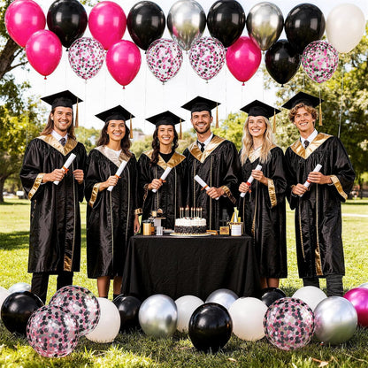 Skiennix 12-Inch Black & Hot Pink Balloons - 60pcs Metallic & Confetti for Birthday, Baby Shower & Gender Reveal