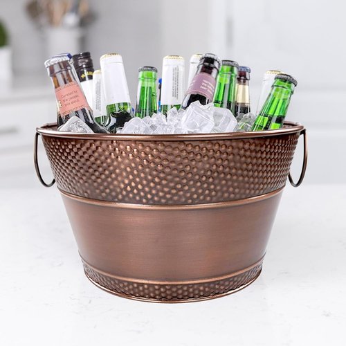 BREKX Copper Galvanized Old Tavern Copper-Finish Beverage Ice Bucket/Drink Tub for Parties, Wedding Gifts, 15 Quart Champagne Bucket - Farmhouse Decor Galvanized Bucket