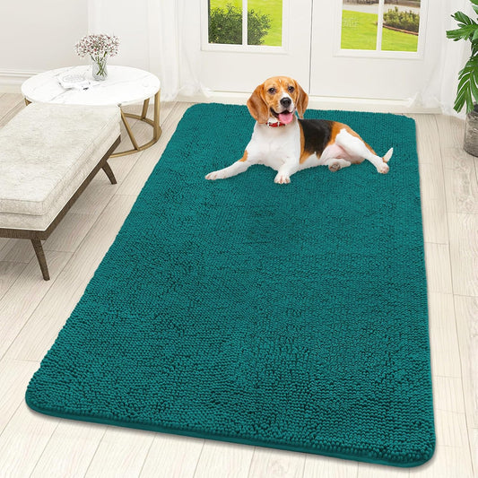 OLANLY Dog Door Mat - Absorbent Non-Slip Mud Mat for Indoor Use | Quick Dry Chenille, 59x32, Lake Blue