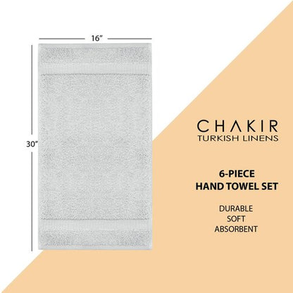 Chakir Turkish Linens | Hotel & Spa Quality 100% Cotton Premium Turkish Towels | Soft & Absorbent (6-Piece Hand Towels, Silver Gray)