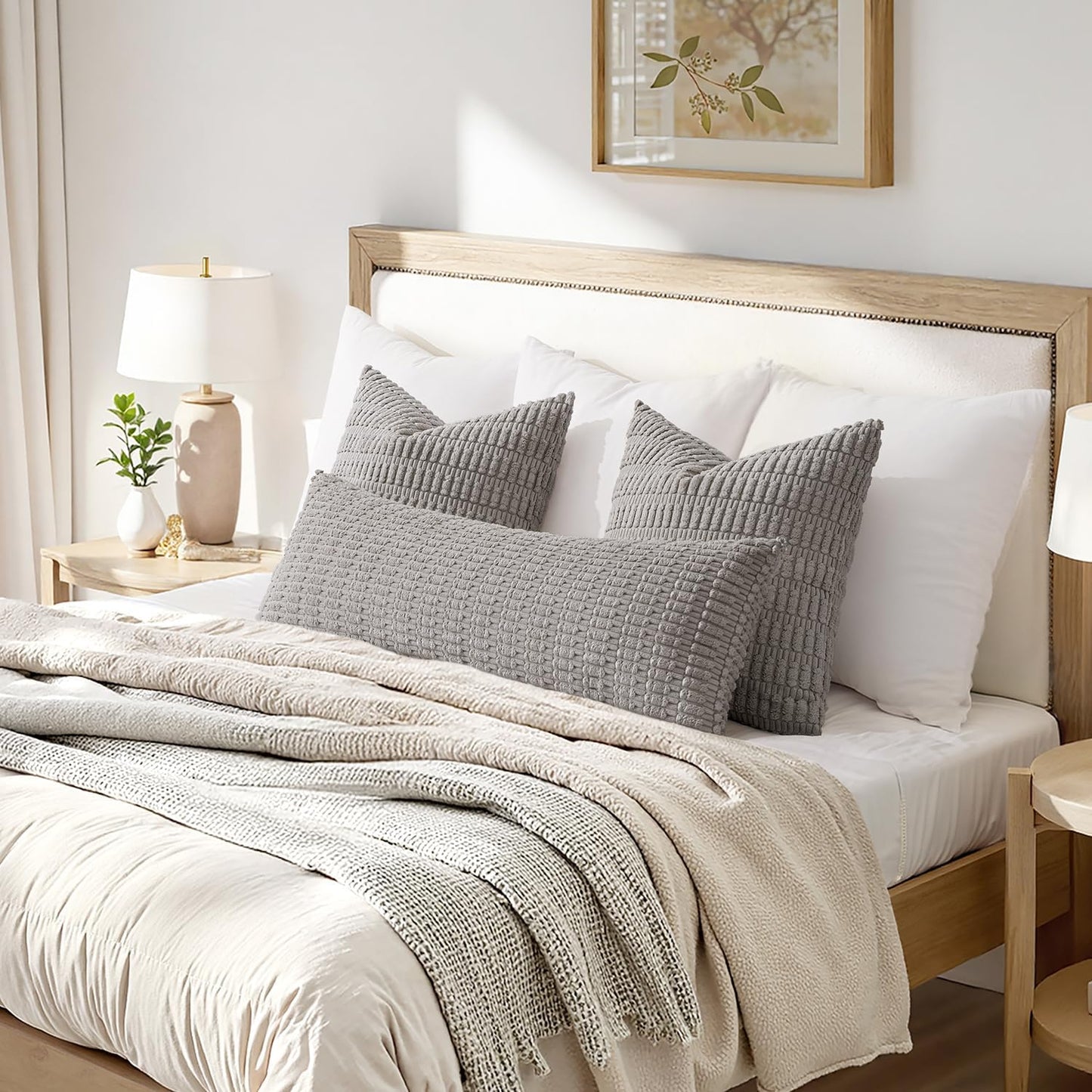 MIULEE Light Grey Long Body Lumbar Throw Pillow Cover - Soft Boho Decor for Couch & Sofa | 14x36 Inch