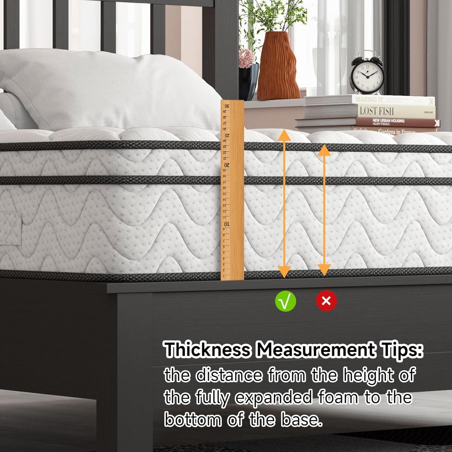 Vesgantti Twin Size Mattress - 12 Inch Fiberglass-Free Hybrid | Cool Sleep Memory Foam & Pocket Springs, Medium Firm