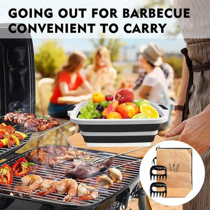 BBQ Prep Tub 16L, Collapsible Cutting Board, BBQ Blanket & Chicken Claws, All in One set for Marinating, Shredding & Grilling – Perfect Meat Prep Tub for Outdoor Cooking & Picnics