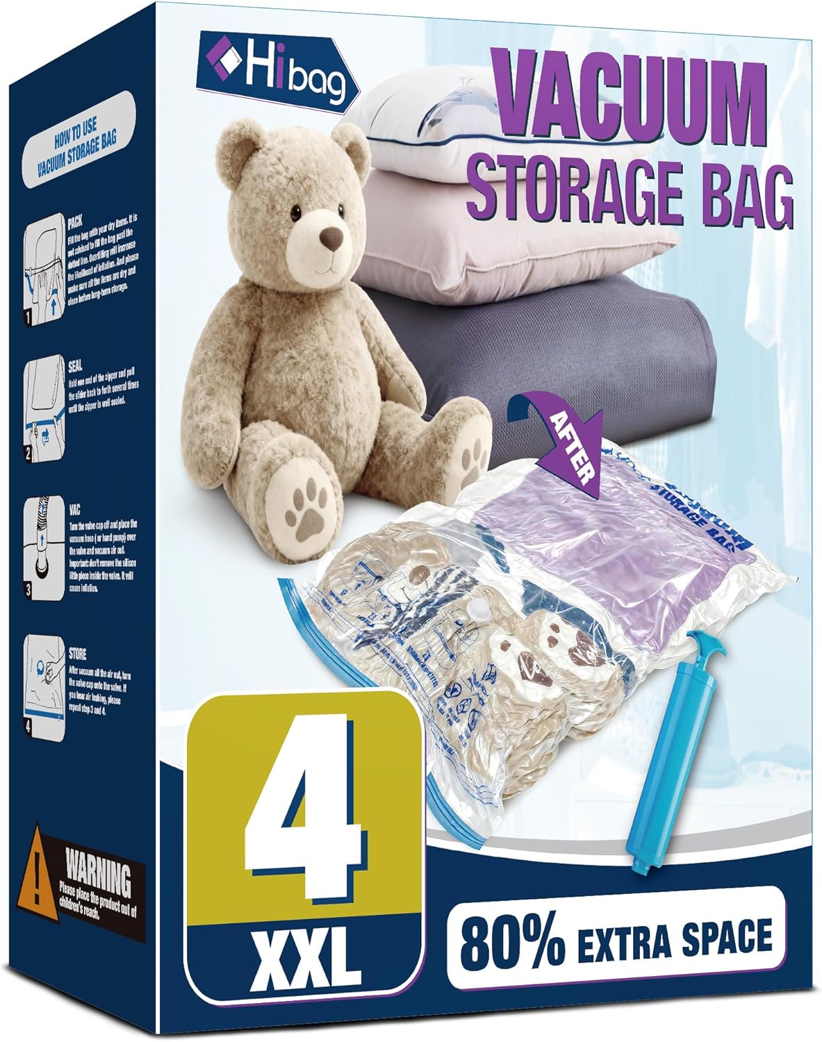 XXL Jumbo Vacuum Storage Bags - 47''X35'' Extra Large for Blankets & Comforters with Hand Pump (4 Pack)