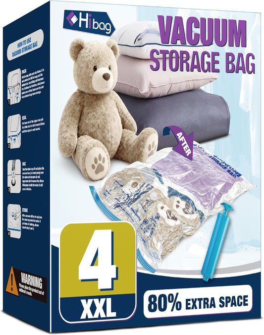 XXL Jumbo Vacuum Storage Bags - 47''X35'' Extra Large for Blankets & Comforters with Hand Pump (4 Pack)