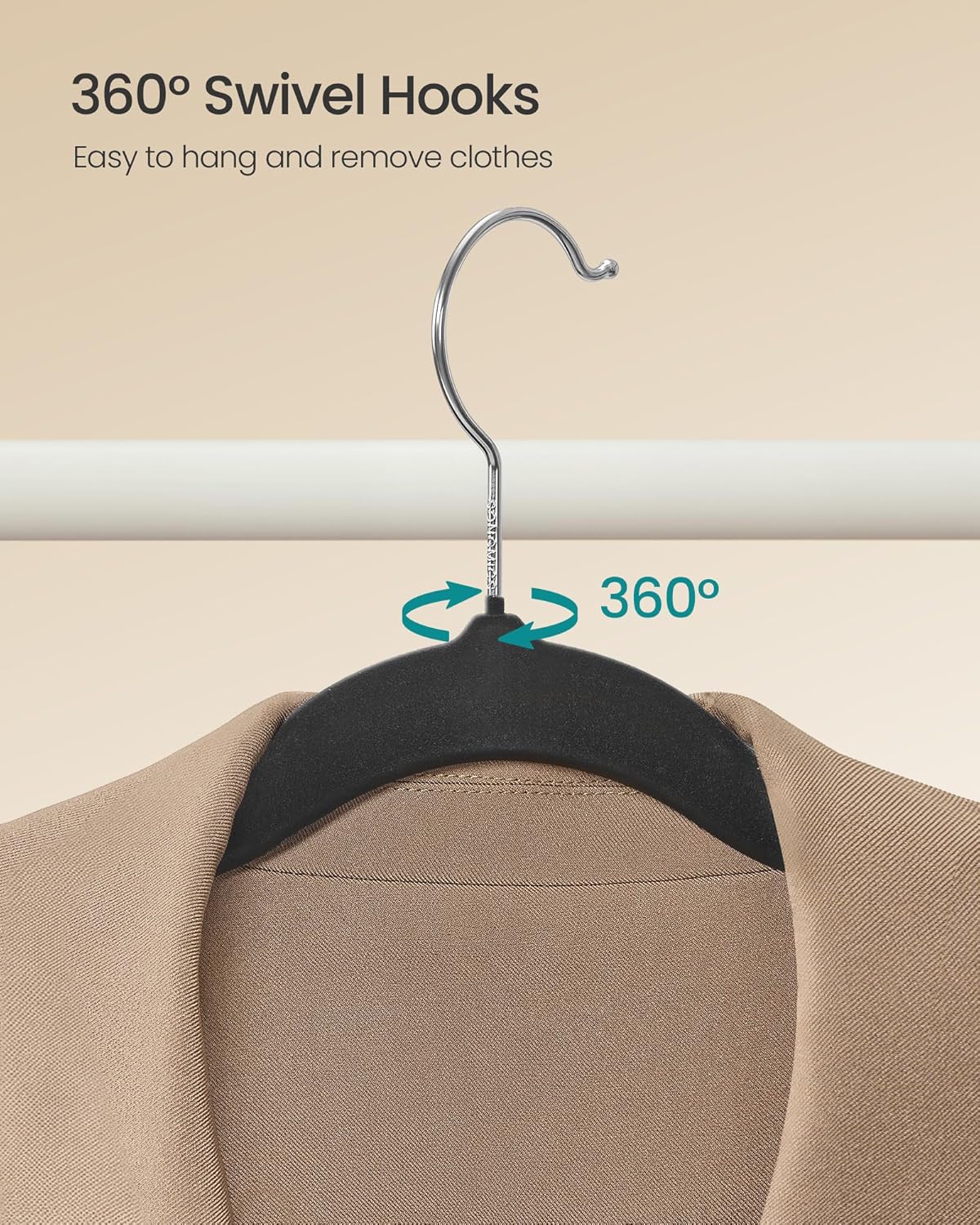 SONGMICS Velvet Hangers - 100 Pack Non-Slip Clothes Hangers with Silver Swivel Hooks | Slim Heavy-Duty Black