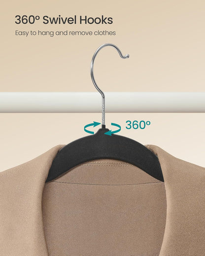 SONGMICS Velvet Hangers - 100 Pack Non-Slip Clothes Hangers with Silver Swivel Hooks | Slim Heavy-Duty Black