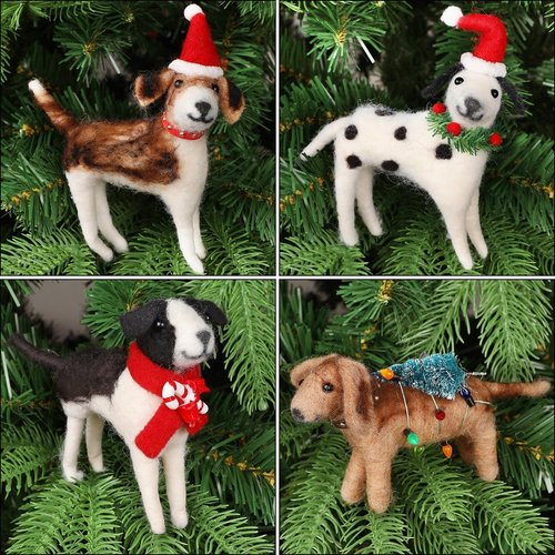 Juegoal Christmas Felt Dog Ornaments - Set of 4 Cute Wool Puppy Decorations for Holiday Wreaths & Trees