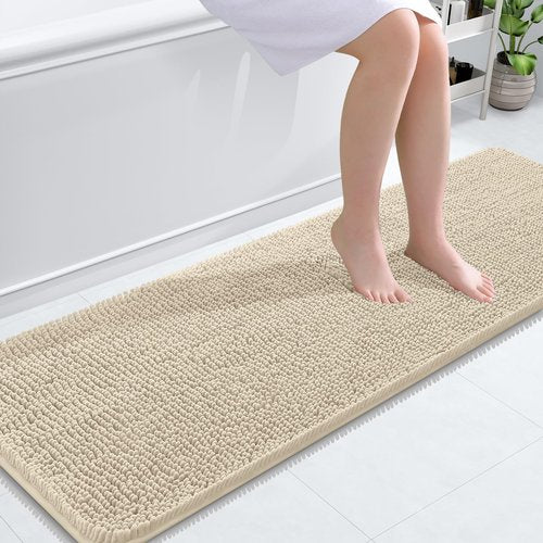 OLANLY Bathroom Rugs 59x20, Extra Soft Absorbent Chenille Bath Rugs, Rubber Backing Quick Dry, Machine Washable Bath Mats for Bathroom Floor, Tub and Shower, Home Decor Accessories, Sand