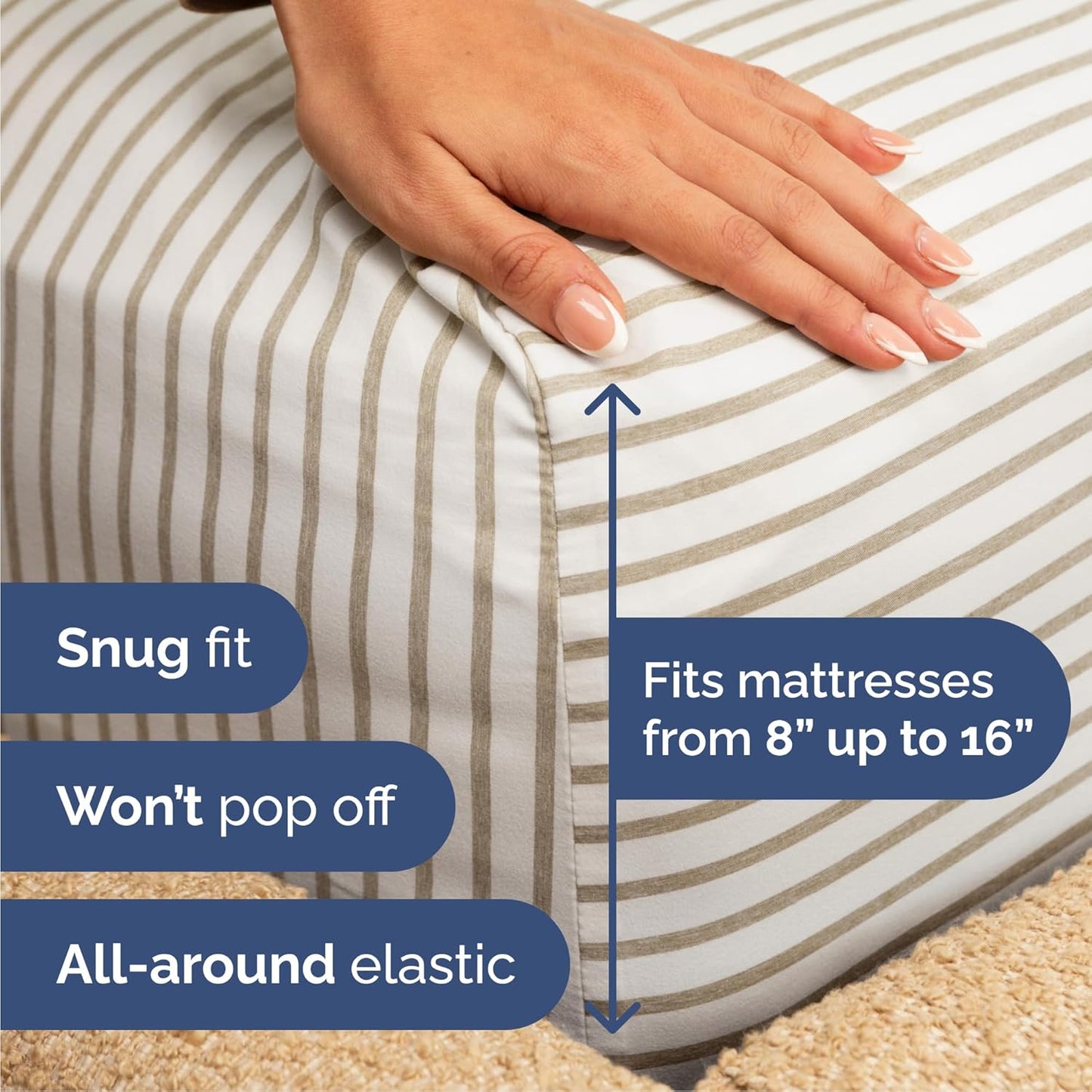 Skiennix Queen Size 4-Piece Sheet Set - Comfy, Breathable & Cooling Hotel Luxury Bedding - Deep Pockets, Wrinkle-Free, Oeko-Tex Certified - Beige Stripes
