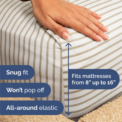 Skiennix Queen Size 4-Piece Sheet Set - Comfy, Breathable & Cooling Hotel Luxury Bedding - Deep Pockets, Wrinkle-Free, Oeko-Tex Certified - Beige Stripes