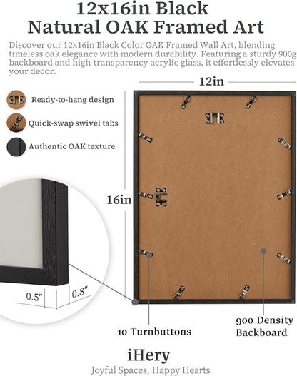 iHery Framed Wall Art - Trendy Natural Black Oak Canvas Decor for Girly Dorm & Living Room | 12x16in