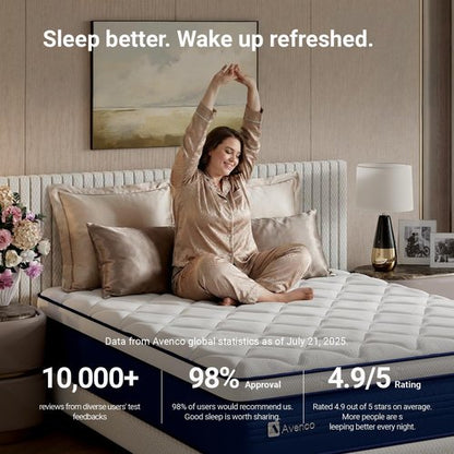 Avenco 12 Inch Queen Mattress - Hypoallergenic Hybrid Design for Back Pain Relief | CertiPUR-US Certified