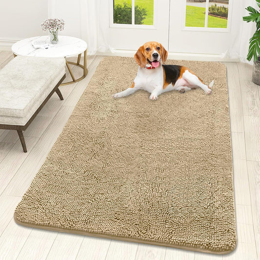 OLANLY Dog Door Mat - Absorbent Non-Slip Chenille for Muddy Paws | 59x32, Quick Dry, Beige