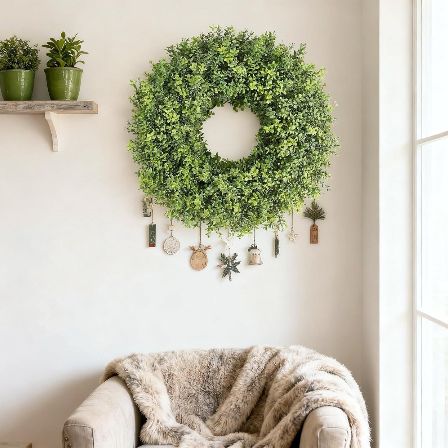 Regine Switzerland 26" Artificial Boxwood Wreath - Fresh Greenery for Front Door & Outdoor Decor