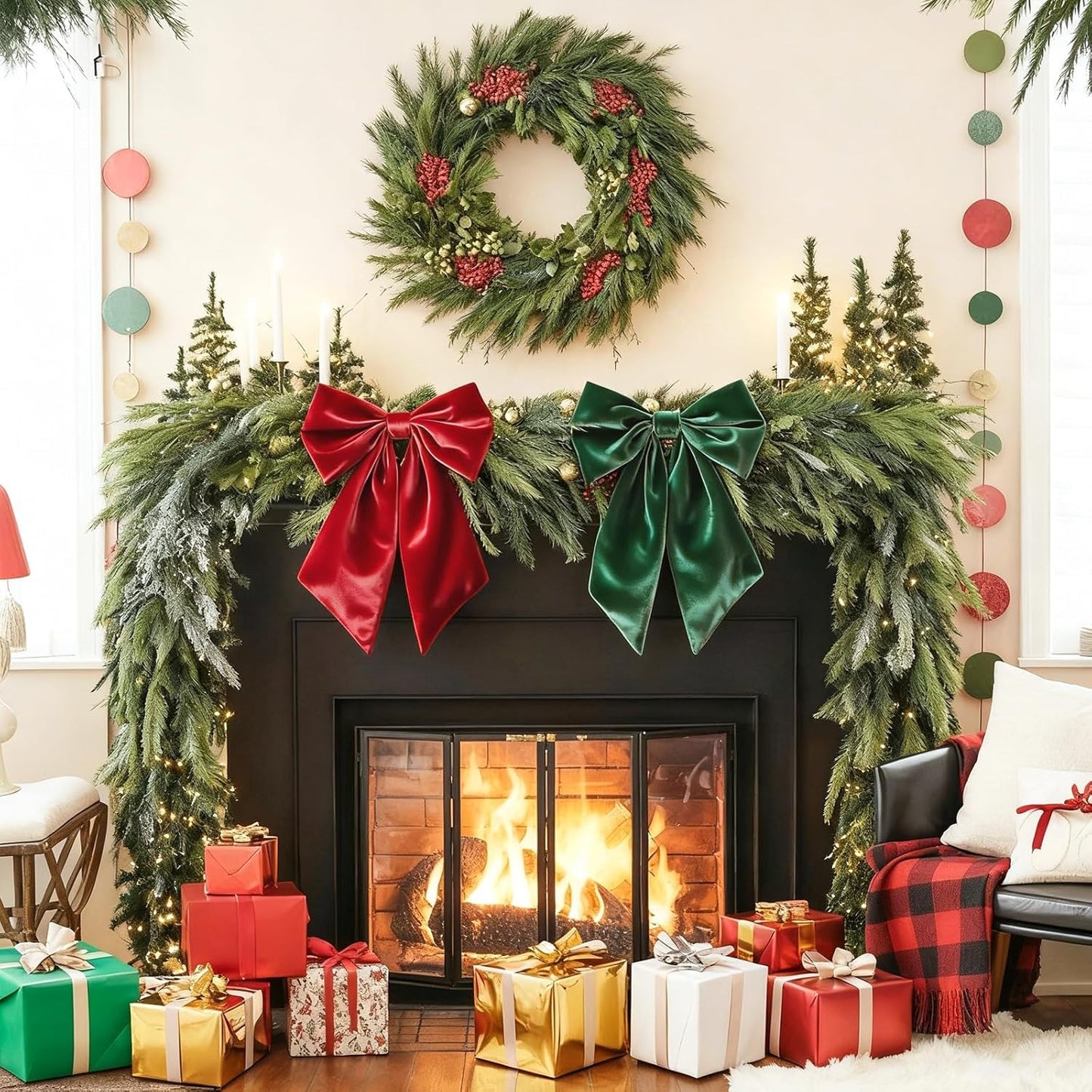 Regine Switzerland Christmas Bows - Large Red & Green Satin Decor for Wreaths & Trees | 23 x 11 Inch (2 Pack)