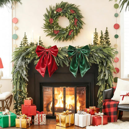 Regine Switzerland Christmas Bows - Large Red & Green Satin Decor for Wreaths & Trees | 23 x 11 Inch (2 Pack)