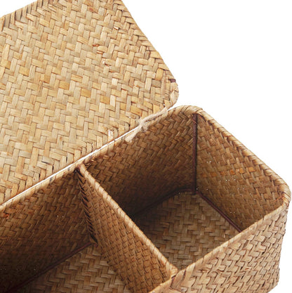 Seagrass Tank Basket - Woven Storage Basket with Lid for Organizing Snacks & Toys | Large 16.5" L x 5.5" W x 5.5" H