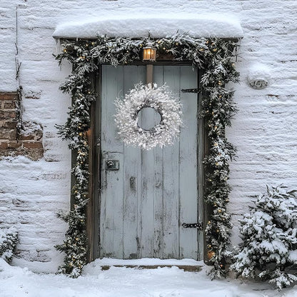 20 Inch Snow Flocked Wreath with White Berries, Leaves & Twigs - Front Door & Outdoor Decor (Variation: 20"-flocked berries)