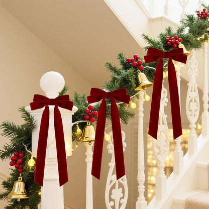 Senjie Velvet Christmas Bows - Large 20in Vintage Ribbon Bows for Staircase Garland & Wreath | 6-Pack Burgundy