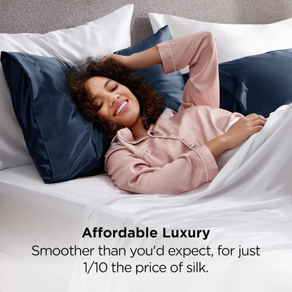 Bedsure Satin Pillowcase - Luxurious Silk-Like Comfort | Standard Size 20x26 Inches, Blue - Perfect Gift for All