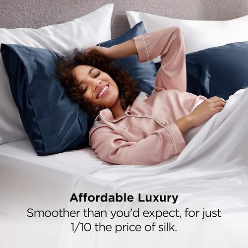 Bedsure King Size Satin Pillowcase Set - Blue Silky Pillow Cases for Hair & Skin, 20x36 Inches, 2-Pack